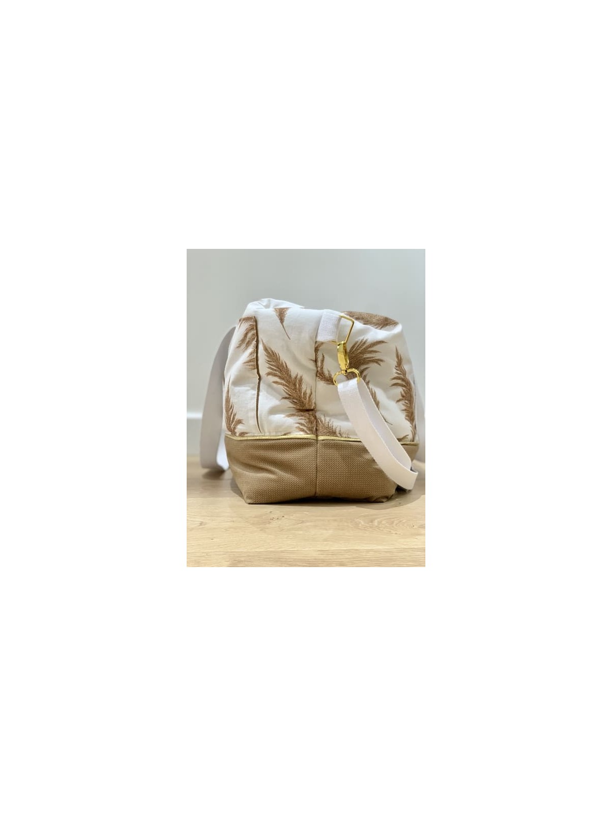 Sac à langer pampa et velours caramel entièrement molletonné. Fabriqué avec amour.