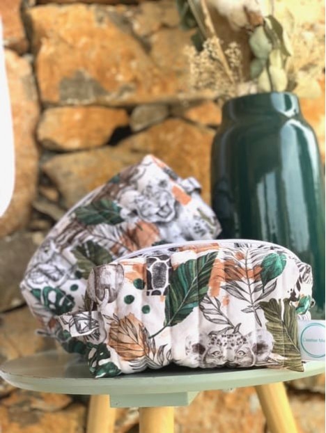 Trousse de toilette S et M monstera. L'Atelier Mama