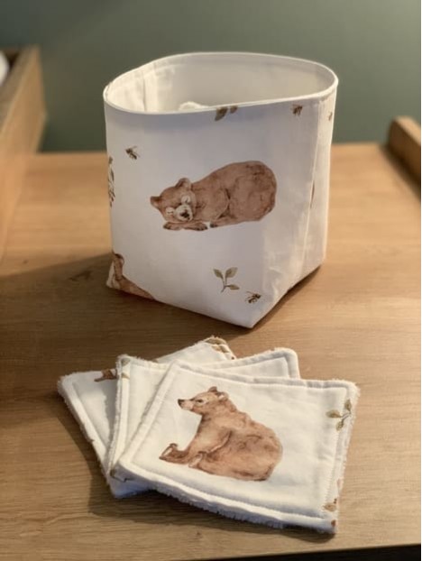 Lot panière et lingettes oursons. L'Atelier Mama