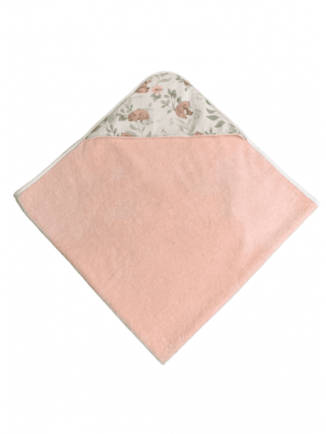 Cape de bain ourson flower éponge bambou rose. L'Atelier Mama