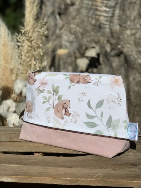 Pochette ourson flower velvet rose sépia. L'Atelier Mama