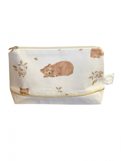 Pochette oursons toile de coton blanc. L'Atelier Mama