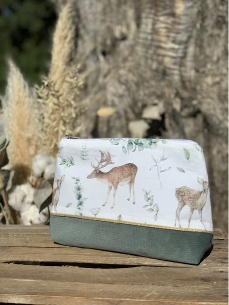 Pochette printemps en foret velvet kaki. L'Atelier Mama