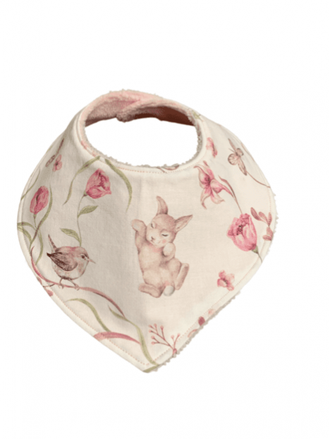 Bavoir bandana sweet bunnies éponge bambou pink. L'Atelier Mama