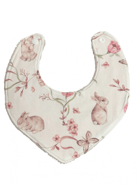 Bavoir bandana sweet bunnies éponge bambou pink. L'Atelier Mama