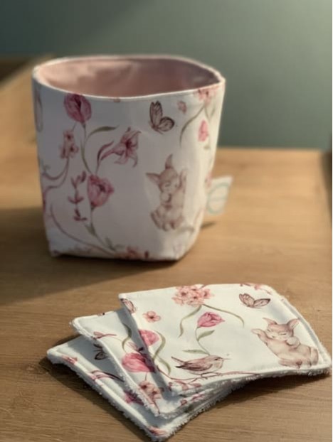 Panière et 10 lingettes lavables sweet bunnies velvet rose sepia. L'Atelier Mama