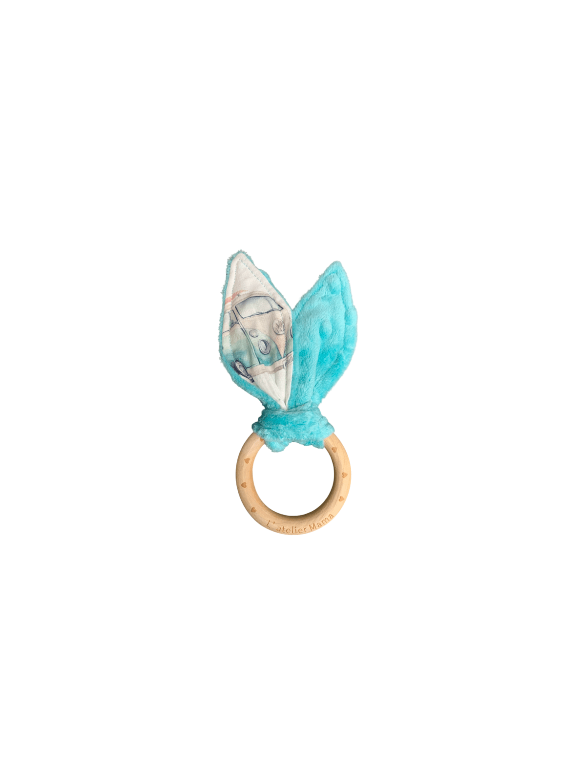 Anneau de dentition surfing minky turquoise. L'Atelier Mama