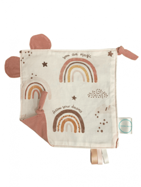 Doudou plat magic rainbow velvet vieux rose foncé. L'Atelier Mama