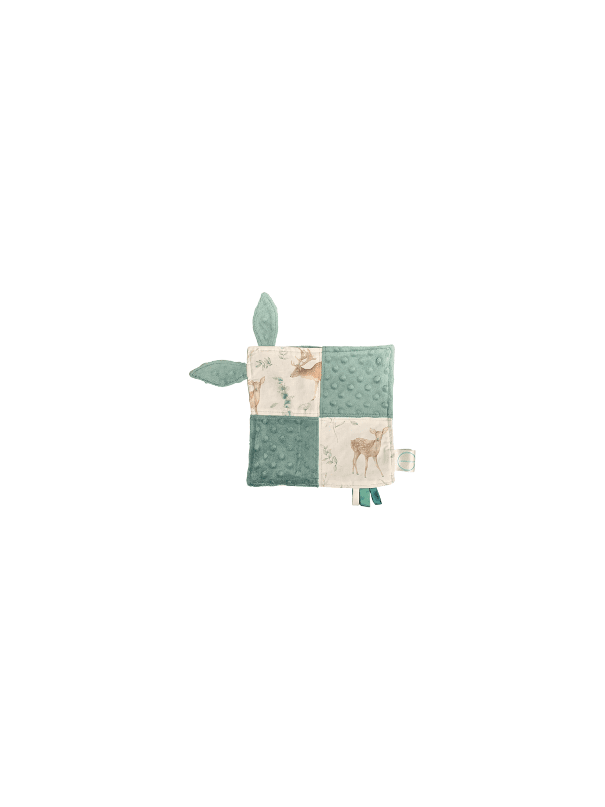 Doudou plat printemps en foret minky jadeite. L'Atelier Mama