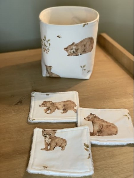 Lot panière et lingettes oursons. L'Atelier Mama