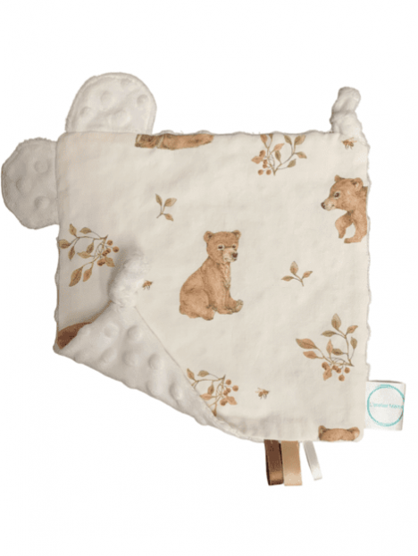 Doudou plat ourson minky blanc. L'Atelier Mama