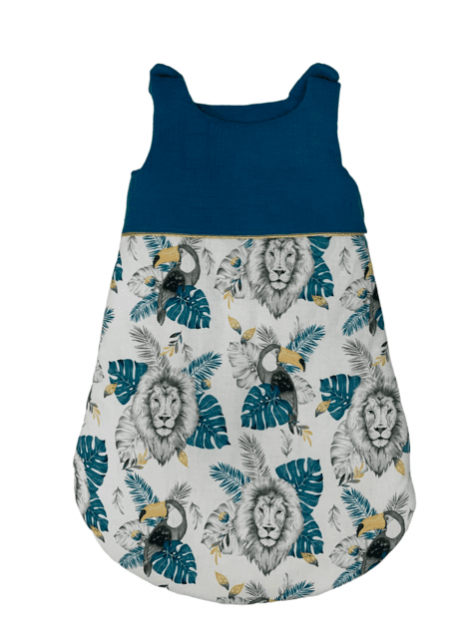 Gigoteuse lion toucan double gaze bleu mozaïque. L'Atelier Mama