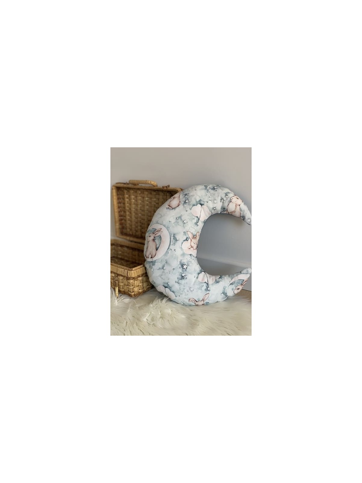 Coussin lune stella bunnies en coton et double gaze. L'Atelier Mama